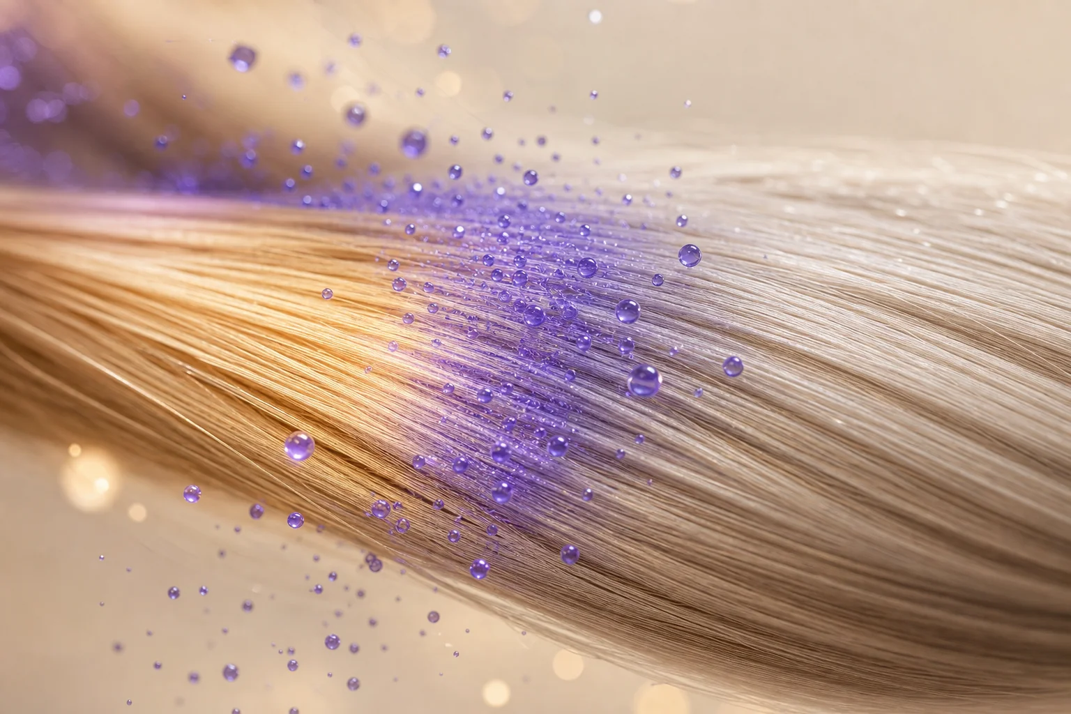 Mechón rubio con reflejo amarillo neutralizado visualmente con pigmentos violetas