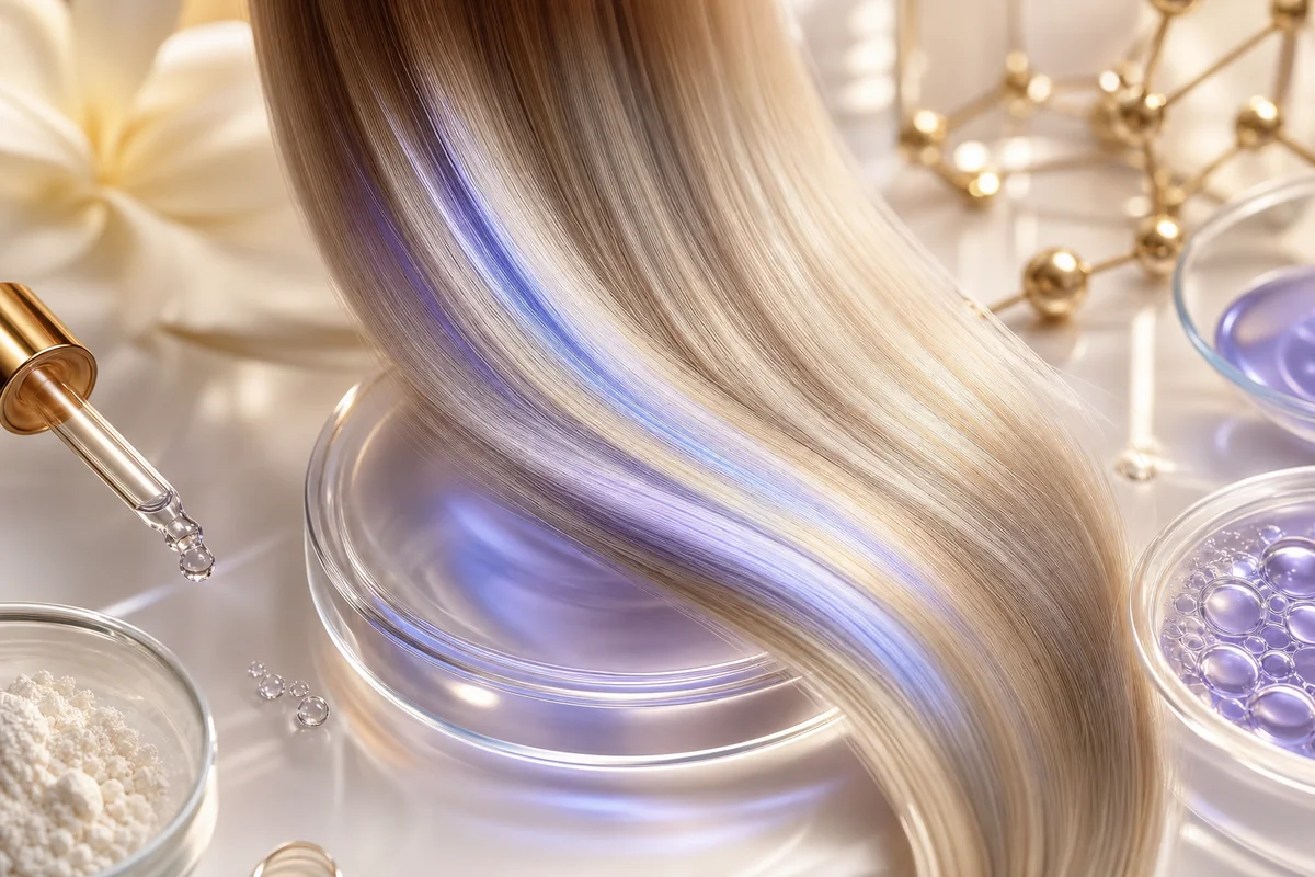 Imagen premium de cabello rubio o decolorado con matización prudente e hidratación