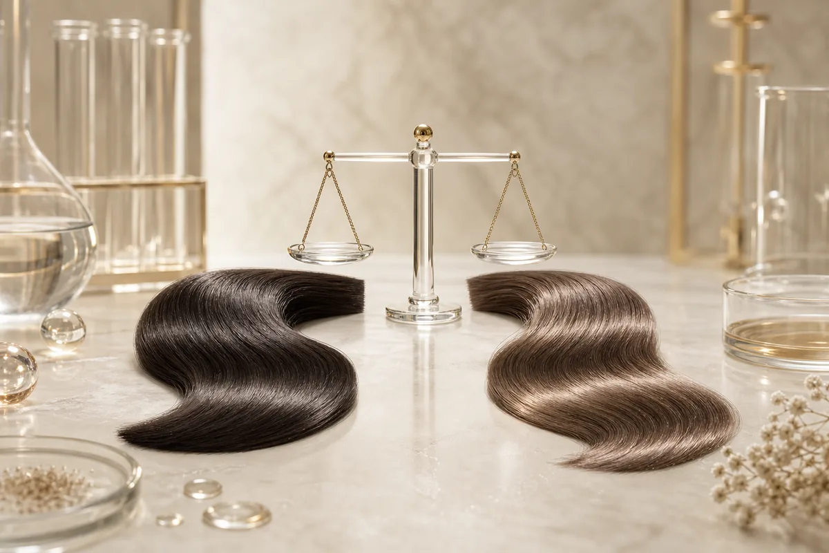 Comparativa visual entre tinte permanente y coloración sin amoníaco según objetivo y cabello